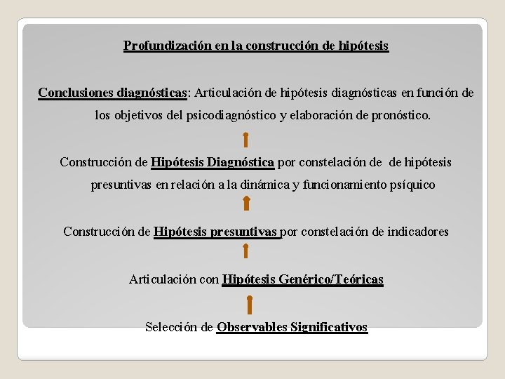 Profundización en la construcción de hipótesis Conclusiones diagnósticas: Articulación de hipótesis diagnósticas en función Profundización en la construcción de hipótesis Conclusiones diagnósticas: Articulación de hipótesis diagnósticas en función