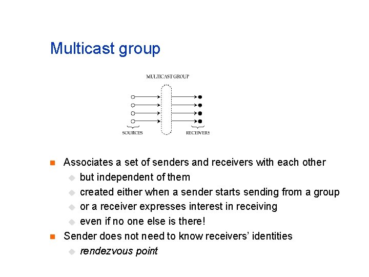 Multicast group n n Associates a set of senders and receivers with each other