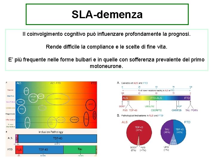 SLA-demenza Il coinvolgimento cognitivo può influenzare profondamente la prognosi. Rende difficile la compliance e