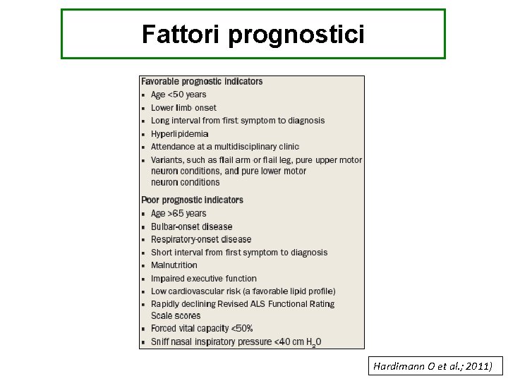 Fattori prognostici Hardimann O et al. ; 2011) 