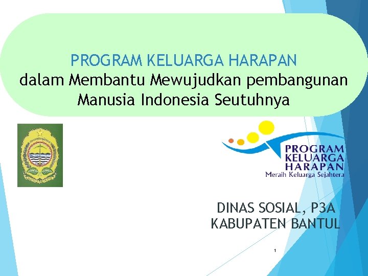 PROGRAM KELUARGA HARAPAN dalam Membantu Mewujudkan pembangunan Manusia Indonesia Seutuhnya DINAS SOSIAL, P 3