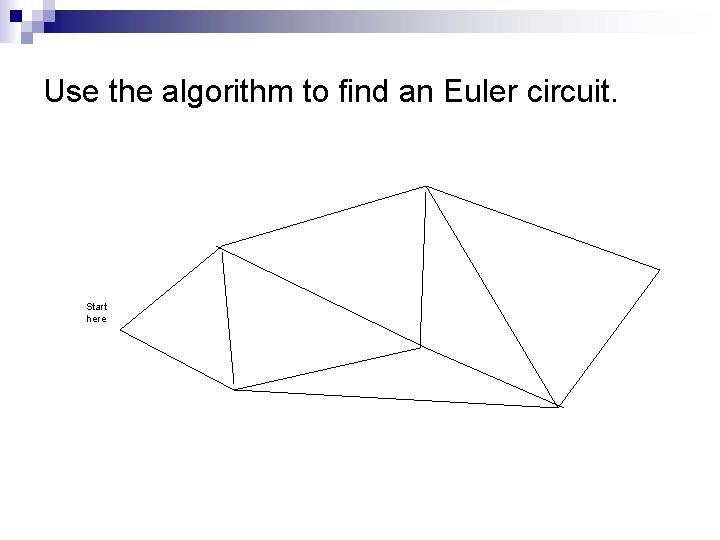 Use the algorithm to find an Euler circuit. Start here 