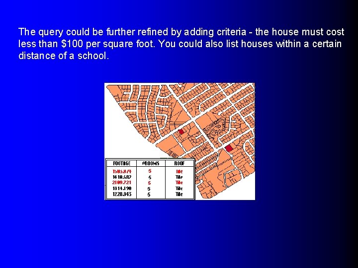 The query could be further refined by adding criteria - the house must cost