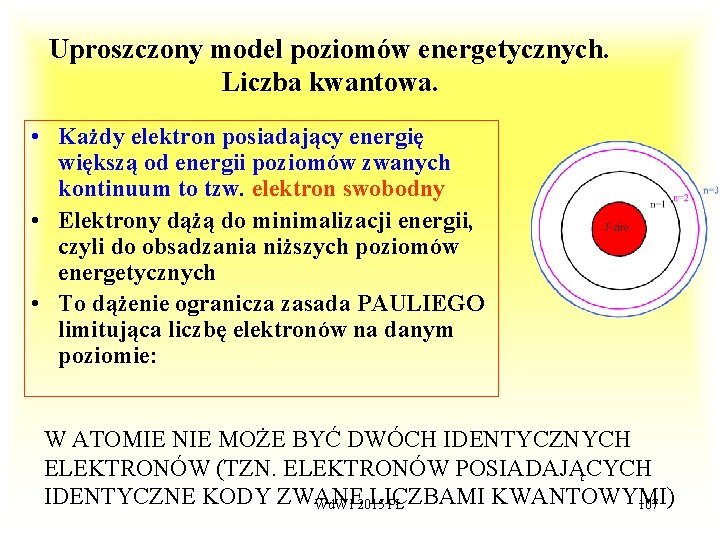 Uproszczony model poziomów energetycznych. Liczba kwantowa. • Każdy elektron posiadający energię większą od energii