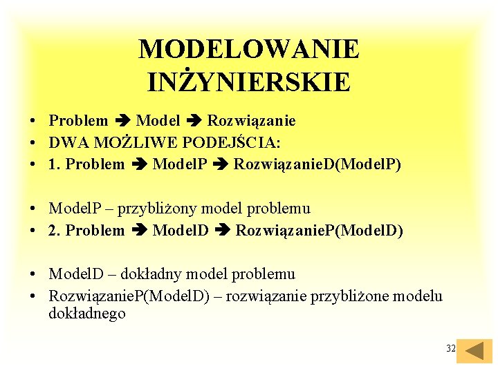 MODELOWANIE INŻYNIERSKIE • Problem Model Rozwiązanie • DWA MOŻLIWE PODEJŚCIA: • 1. Problem Model.