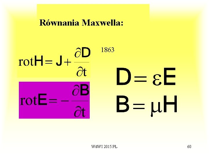 Równania Maxwella: 1863 Wd. WI 2015 PŁ 60 