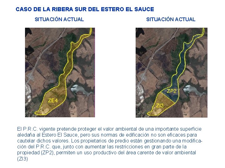 CASO DE LA RIBERA SUR DEL ESTERO EL SAUCE SITUACIÓN ACTUAL El P. R.