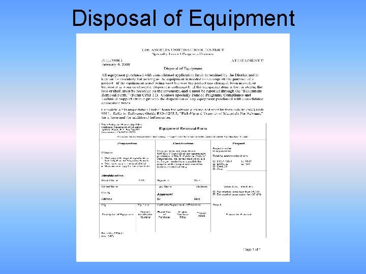 Disposal of Equipment 