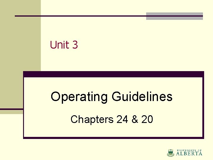 Unit 3 Operating Guidelines Chapters 24 & 20 