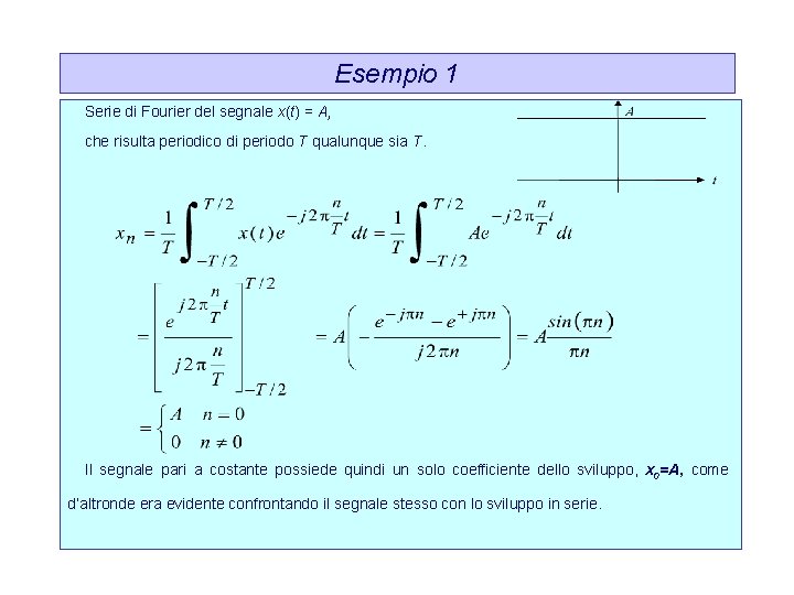 Esempio 1 Serie di Fourier del segnale x(t) = A, che risulta periodico di