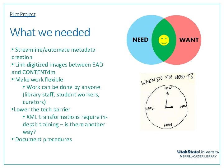 Pilot Project What we needed • Streamline/automate metadata creation • Link digitized images between