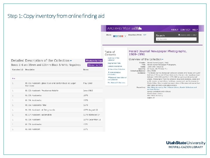 Step 1: Copy inventory from online finding aid 