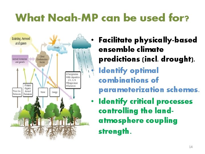 What Noah-MP can be used for? • Facilitate physically-based ensemble climate predictions (incl. drought).