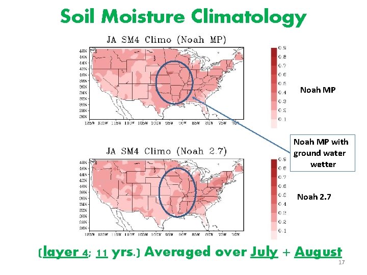 Soil Moisture Climatology Noah MP with ground water wetter Noah 2. 7 (layer 4;