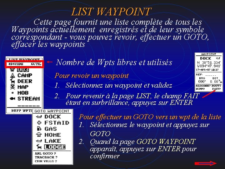 LIST WAYPOINT Cette page fournit une liste complète de tous les Waypoints actuellement enregistrés