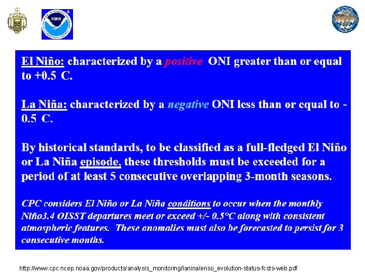 Oceanic Niño Index (ONI) http: //www. cpc. ncep. noaa. gov/products/analysis_monitoring/lanina/enso_evolution-status-fcsts-web. pdf 
