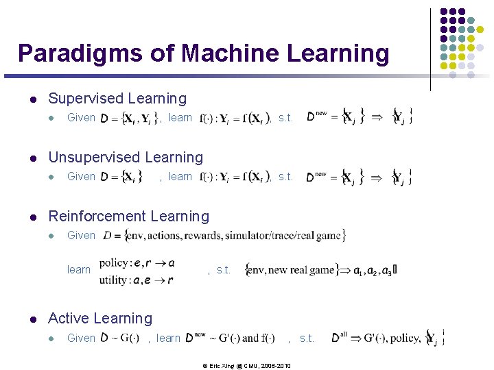 Paradigms of Machine Learning l Supervised Learning l l , learn Given , learn Paradigms of Machine Learning l Supervised Learning l l , learn Given , learn