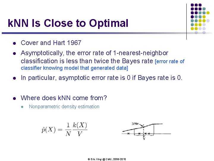 k. NN Is Close to Optimal l Cover and Hart 1967 l Asymptotically, the k. NN Is Close to Optimal l Cover and Hart 1967 l Asymptotically, the