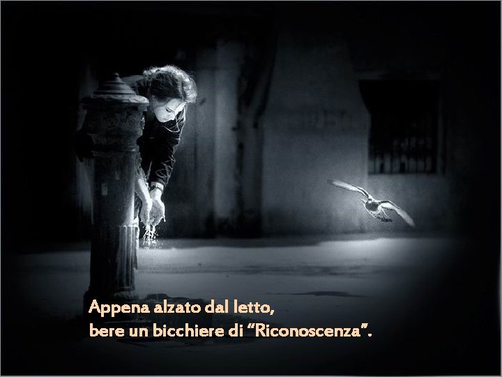 Appena alzato dal letto, bere un bicchiere di “Riconoscenza”. 