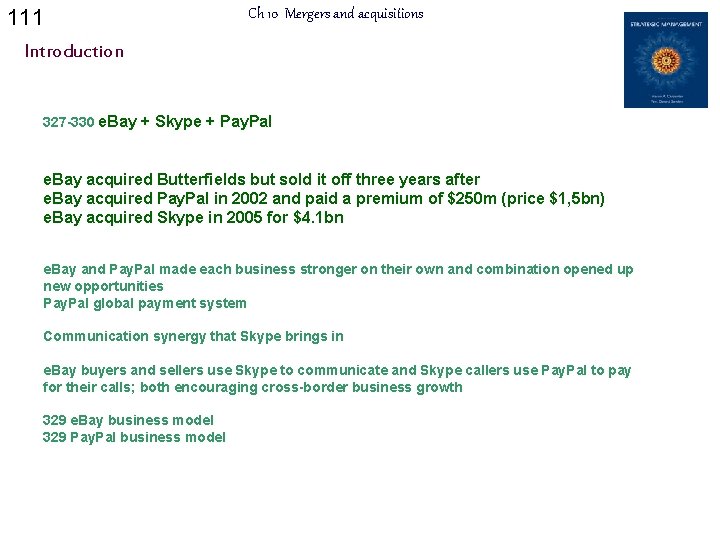 111 Ch 10 Mergers and acquisitions Introduction 327 -330 e. Bay + Skype +