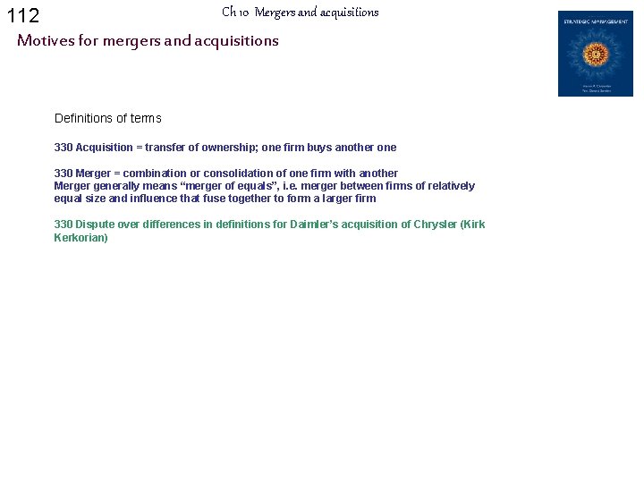 112 Ch 10 Mergers and acquisitions Motives for mergers and acquisitions Definitions of terms