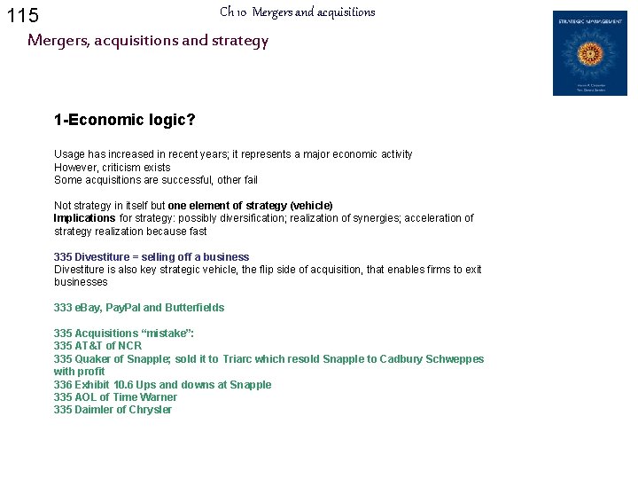115 Ch 10 Mergers and acquisitions Mergers, acquisitions and strategy 1 -Economic logic? Usage