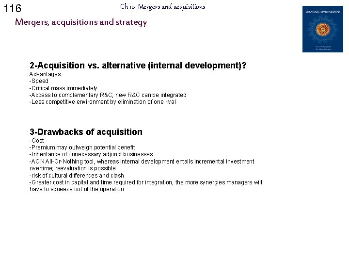 116 Ch 10 Mergers and acquisitions Mergers, acquisitions and strategy 2 -Acquisition vs. alternative