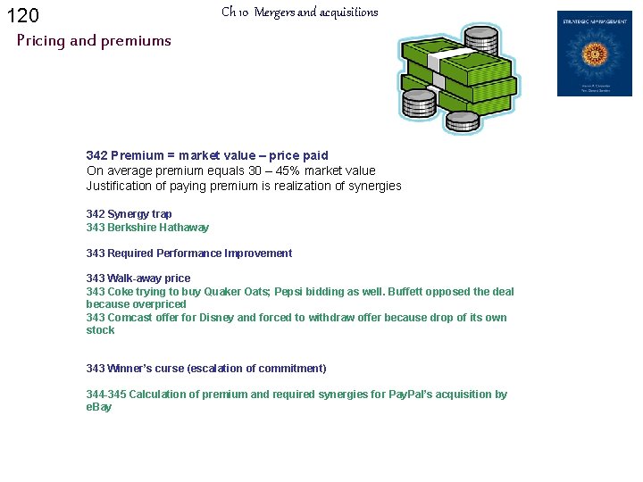 120 Ch 10 Mergers and acquisitions Pricing and premiums 342 Premium = market value