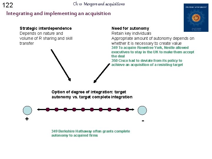 122 Ch 10 Mergers and acquisitions Integrating and implementing an acquisition Strategic interdependence Depends