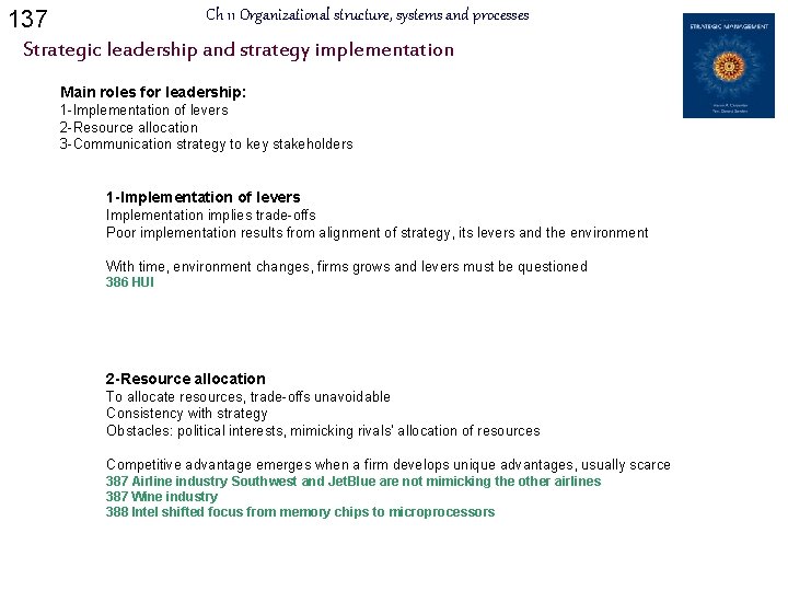 137 Ch 11 Organizational structure, systems and processes Strategic leadership and strategy implementation Main