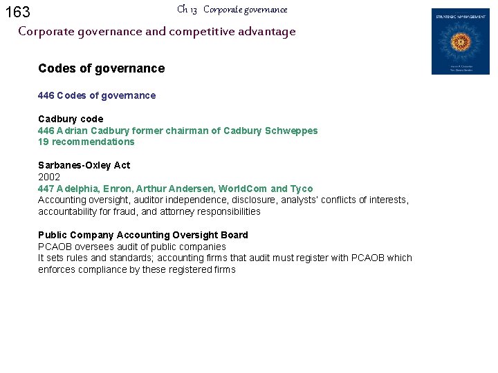 163 Ch 13 Corporate governance and competitive advantage Codes of governance 446 Codes of