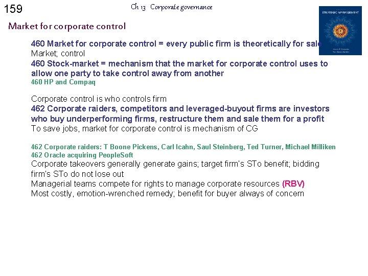 159 Ch 13 Corporate governance Market for corporate control 460 Market for corporate control