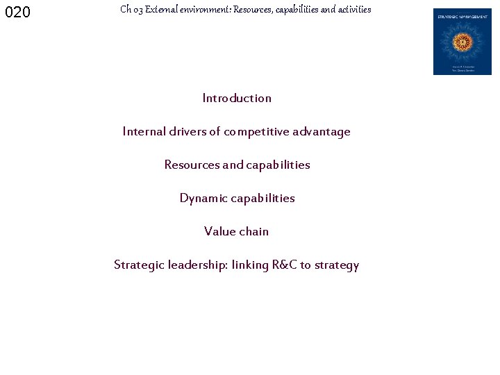 020 Ch 03 External environment: Resources, capabilities and activities Introduction Internal drivers of competitive