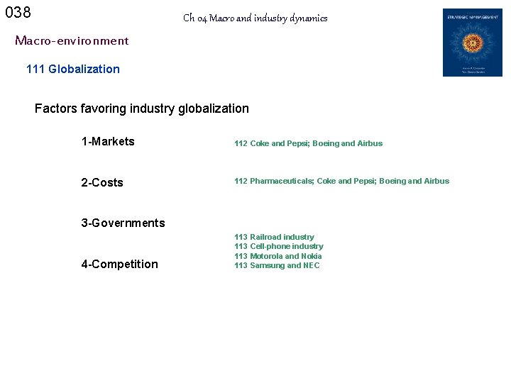 038 Ch 04 Macro and industry dynamics Macro-environment 111 Globalization Factors favoring industry globalization