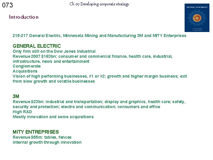 073 Ch 07 Developing corporate strategy Introduction 215 -217 General Electric, Minnesota Mining and