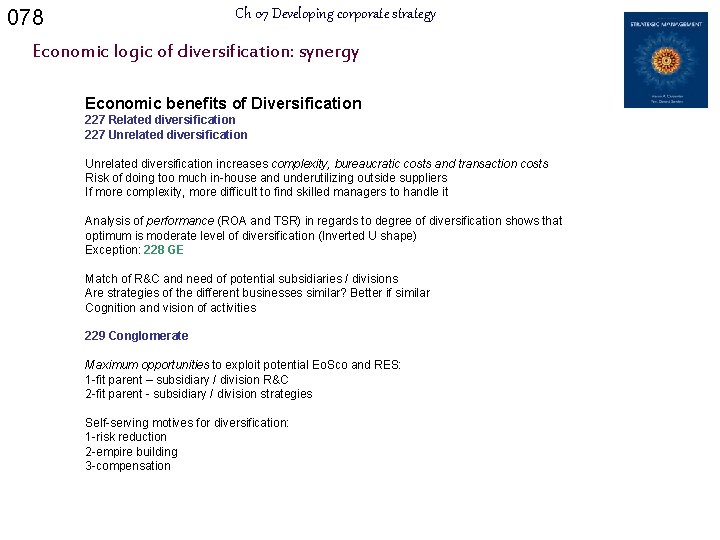 078 Ch 07 Developing corporate strategy Economic logic of diversification: synergy Economic benefits of