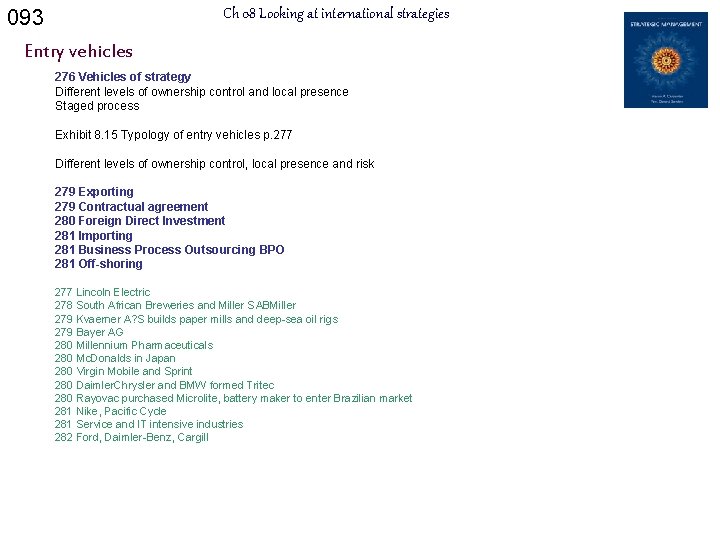 093 Ch 08 Looking at international strategies Entry vehicles 276 Vehicles of strategy Different