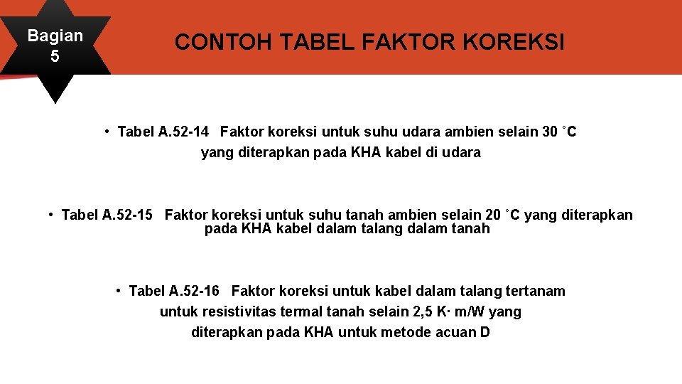 Bagian 5 CONTOH TABEL FAKTOR KOREKSI • Tabel A. 52 -14 Faktor koreksi untuk