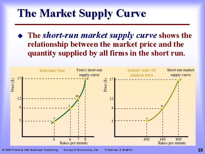 The Market Supply Curve u The short-run market supply curve shows the relationship between