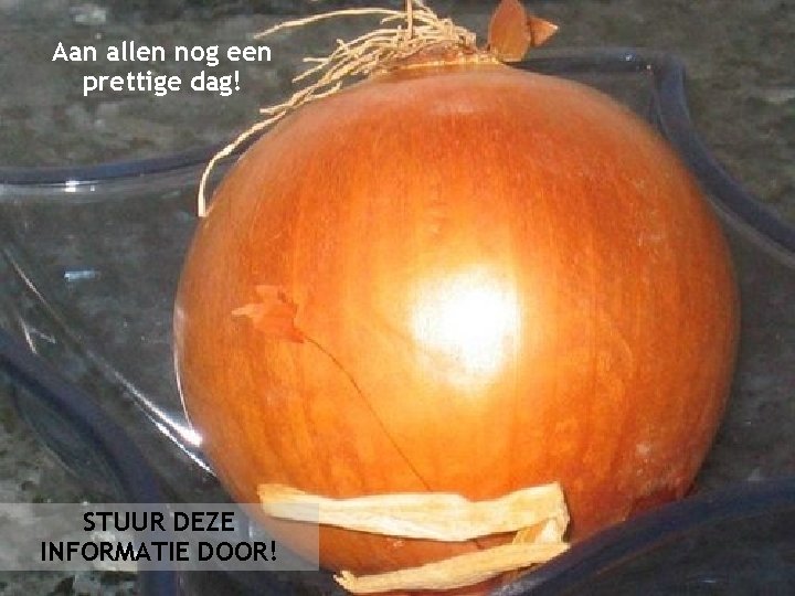 Aan allen nog een prettige dag! STUUR DEZE INFORMATIE DOOR! Aan allen nog een prettige dag! STUUR DEZE INFORMATIE DOOR!