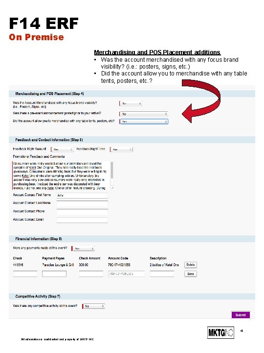 F 14 ERF On Premise Merchandising and POS Placement additions • Was the account