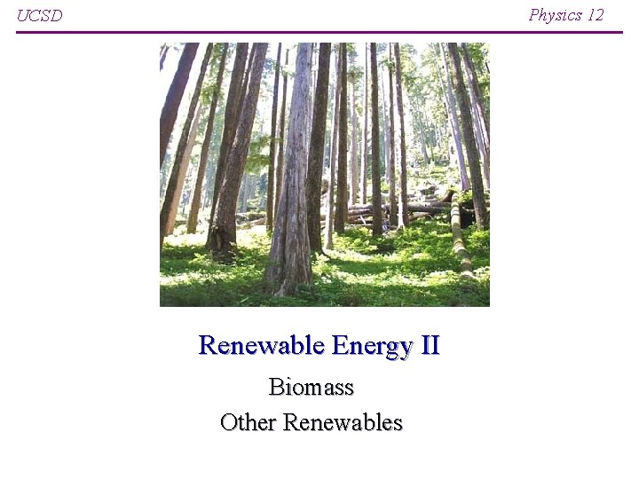 Physics 12 UCSD Renewable Energy II Biomass Other Renewables 