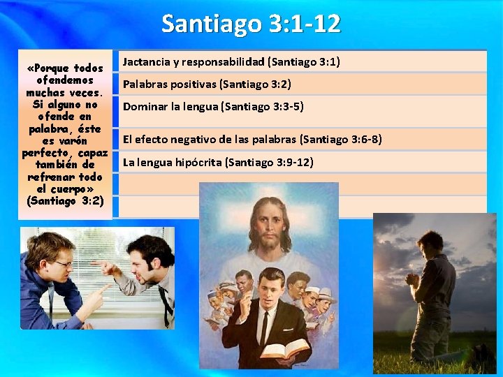 Santiago 3: 1 -12 «Porque todos ofendemos muchas veces. Si alguno no ofende en