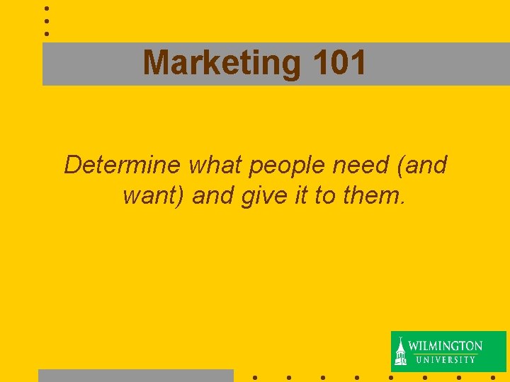 Marketing 101 Determine what people need (and want) and give it to them. 14