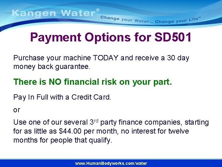 Payment Options for SD 501 Purchase your machine TODAY and receive a 30 day