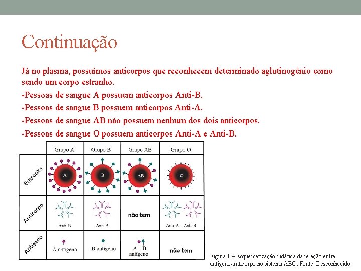 Continuação Já no plasma, possuímos anticorpos que reconhecem determinado aglutinogênio como sendo um corpo Continuação Já no plasma, possuímos anticorpos que reconhecem determinado aglutinogênio como sendo um corpo