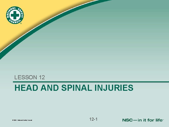 LESSON 12 HEAD AND SPINAL INJURIES © 2011 National Safety Council 12 -1 