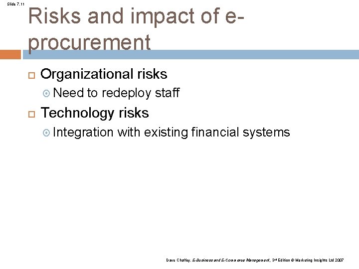 Slide 7. 11 Risks and impact of eprocurement Organizational risks Need to redeploy staff