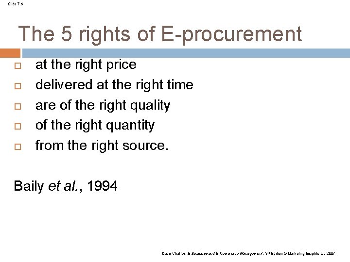 Slide 7. 6 The 5 rights of E-procurement at the right price delivered at