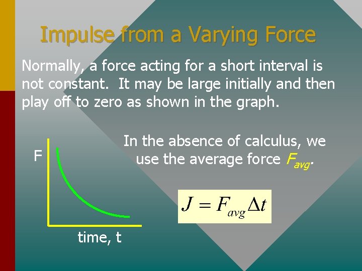 Impulse from a Varying Force Normally, a force acting for a short interval is